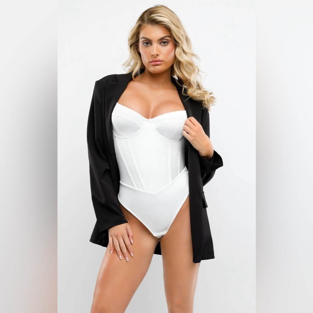 Popilush Corset Bodysuit Built in Bra V Neck Tummy Control Thong Shapewear NEW - Picture 4 of 9
